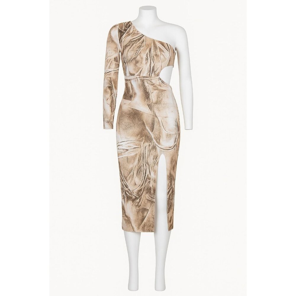 PrettyLittleThing Taupe One Shoulder Cutout Bodycon Dress Size 6 Sculpted Fit